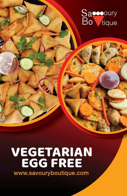 Vegetarian (Egg Free) Collection - Showing samoosas, pizza and shawarmas - Savoury Boutique