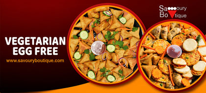 Vegetarian (Egg Free) Collection - Showing samoosas, pizza and shawarmas - Savoury Boutique
